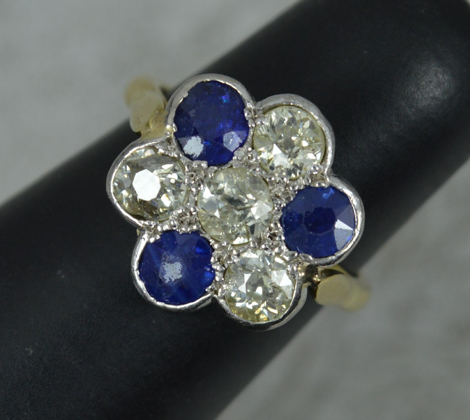 Edwardian 18ct Gold Old Cut Diamond and Sapphire Cluster Ring 9