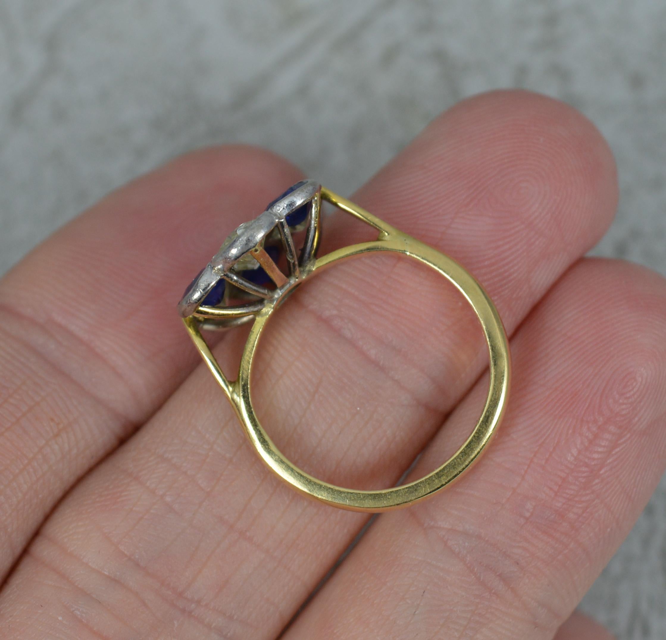 Women's Edwardian 18ct Gold Old Cut Diamond and Sapphire Cluster Ring