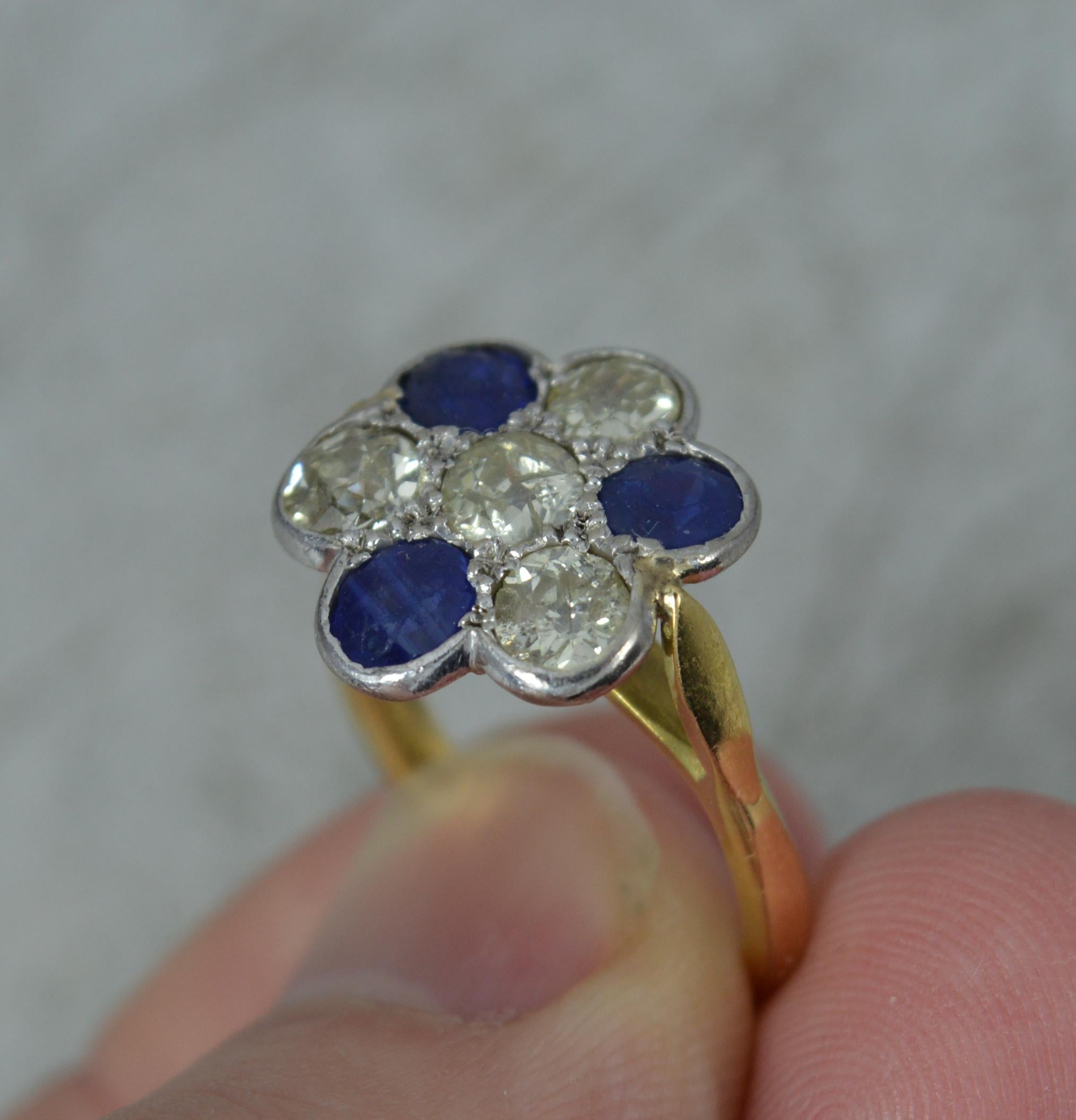 Edwardian 18ct Gold Old Cut Diamond and Sapphire Cluster Ring 2