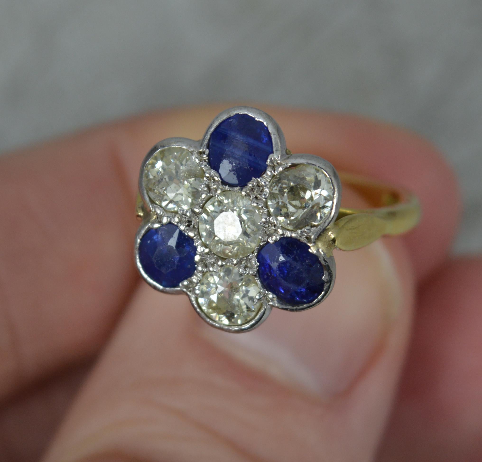 Edwardian 18ct Gold Old Cut Diamond and Sapphire Cluster Ring 4