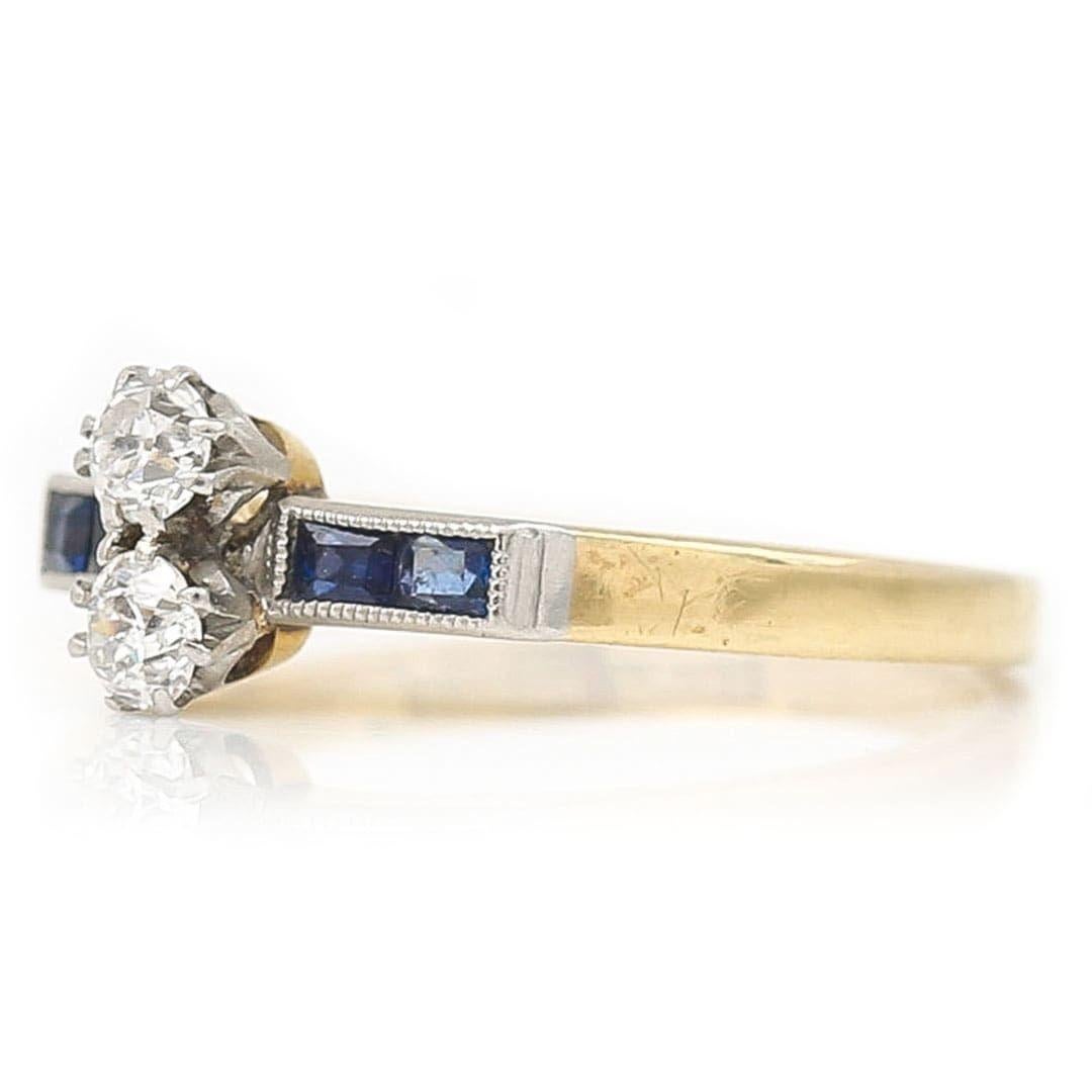 Old Mine Cut Edwardian 18ct Gold Old Cut Diamond Two Stone and Sapphire Ring, circa 1915 For Sale