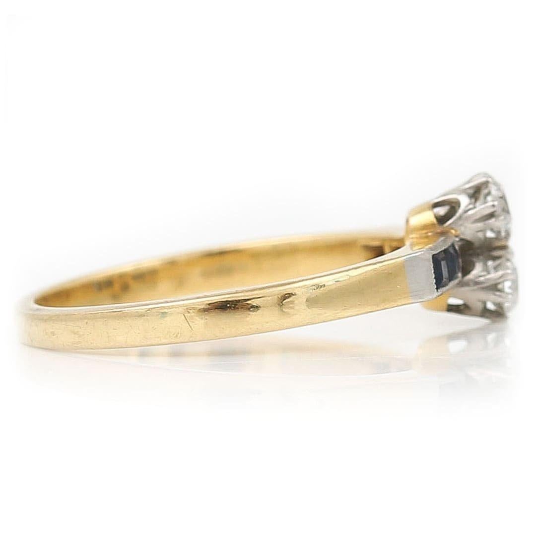 Edwardian 18ct Gold Old Cut Diamond Two Stone and Sapphire Ring, circa 1915 For Sale 1