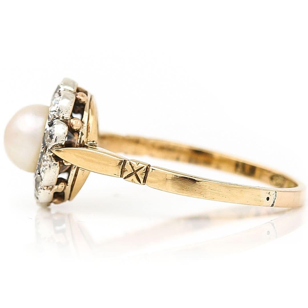 Edwardian 18ct Gold Pearl and Old Cut Diamond Cluster Ring Circa 1900 In Good Condition For Sale In Lancashire, Oldham