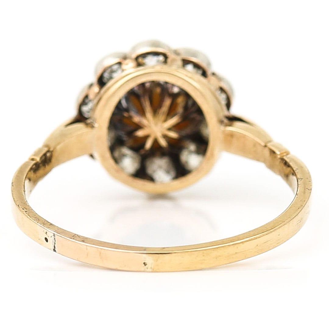 Edwardian 18ct Gold Pearl and Old Cut Diamond Cluster Ring Circa 1900 For Sale 4