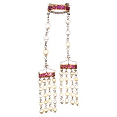 Edwardian 18ct Gold & Platinum Burma Ruby, Pearl & Rose Diamond Brooch