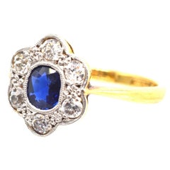 Edwardian 18ct Gold & Platinum, Sapphire and Diamond Cluster ring