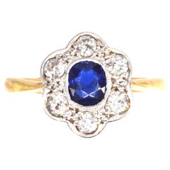 Edwardian 18ct Gold & Platinum, Sapphire and Diamond Cluster ring