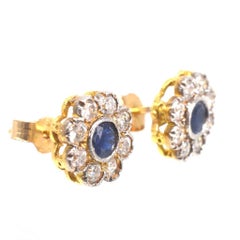 Edwardian 18ct Gold & Platinum Sapphire & Diamond Cluster Earrings