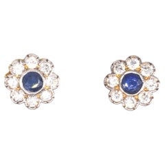 Edwardian 18ct Gold & Platinum Sapphire & Diamond Cluster Earrings