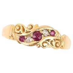 Edwardian 18ct Gold Ruby and Diamond Five Stone Band Ring Circa 1910