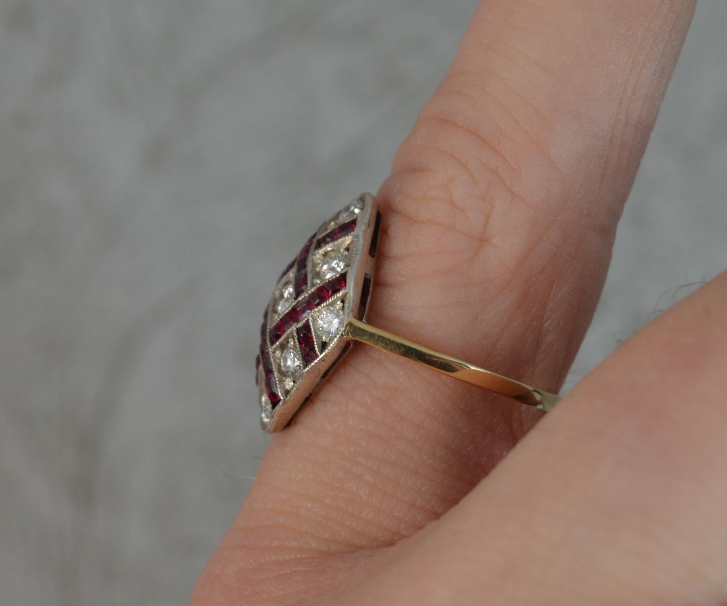 Edwardian 18 Carat Gold Ruby and Diamond Navette Cluster Ring d0294 4