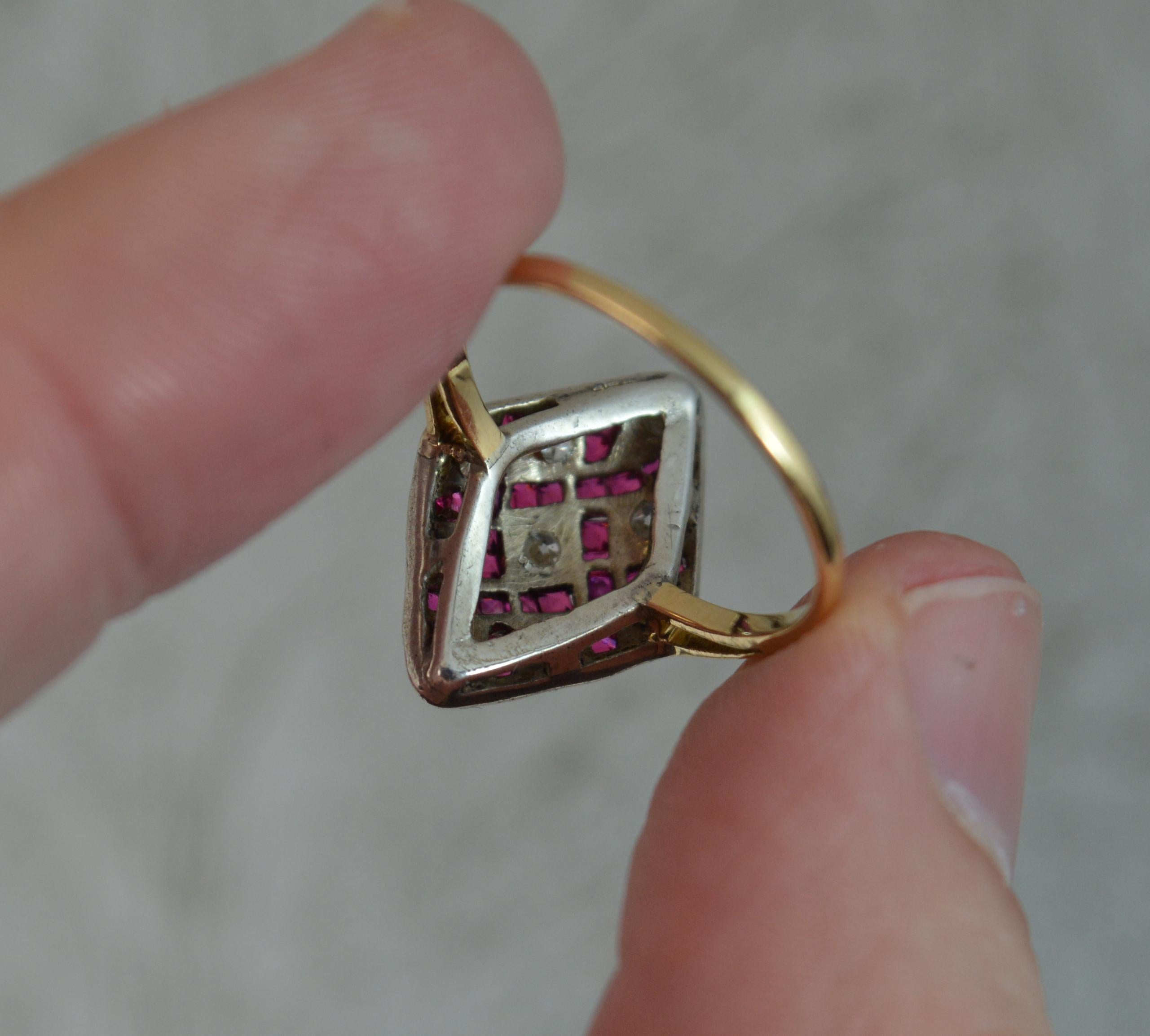 Edwardian 18 Carat Gold Ruby and Diamond Navette Cluster Ring d0294 6