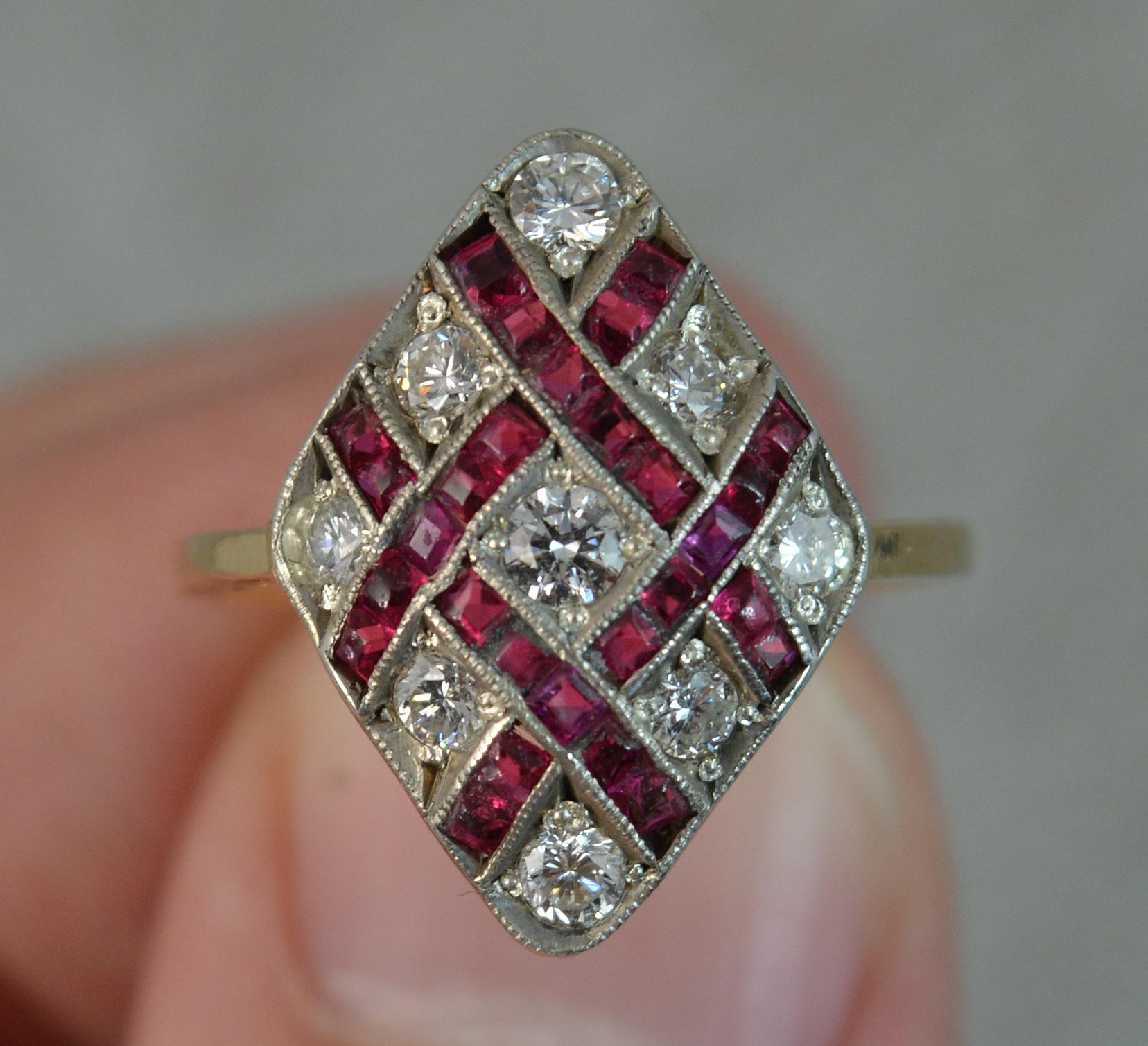 Edwardian 18 Carat Gold Ruby and Diamond Navette Cluster Ring d0294 9