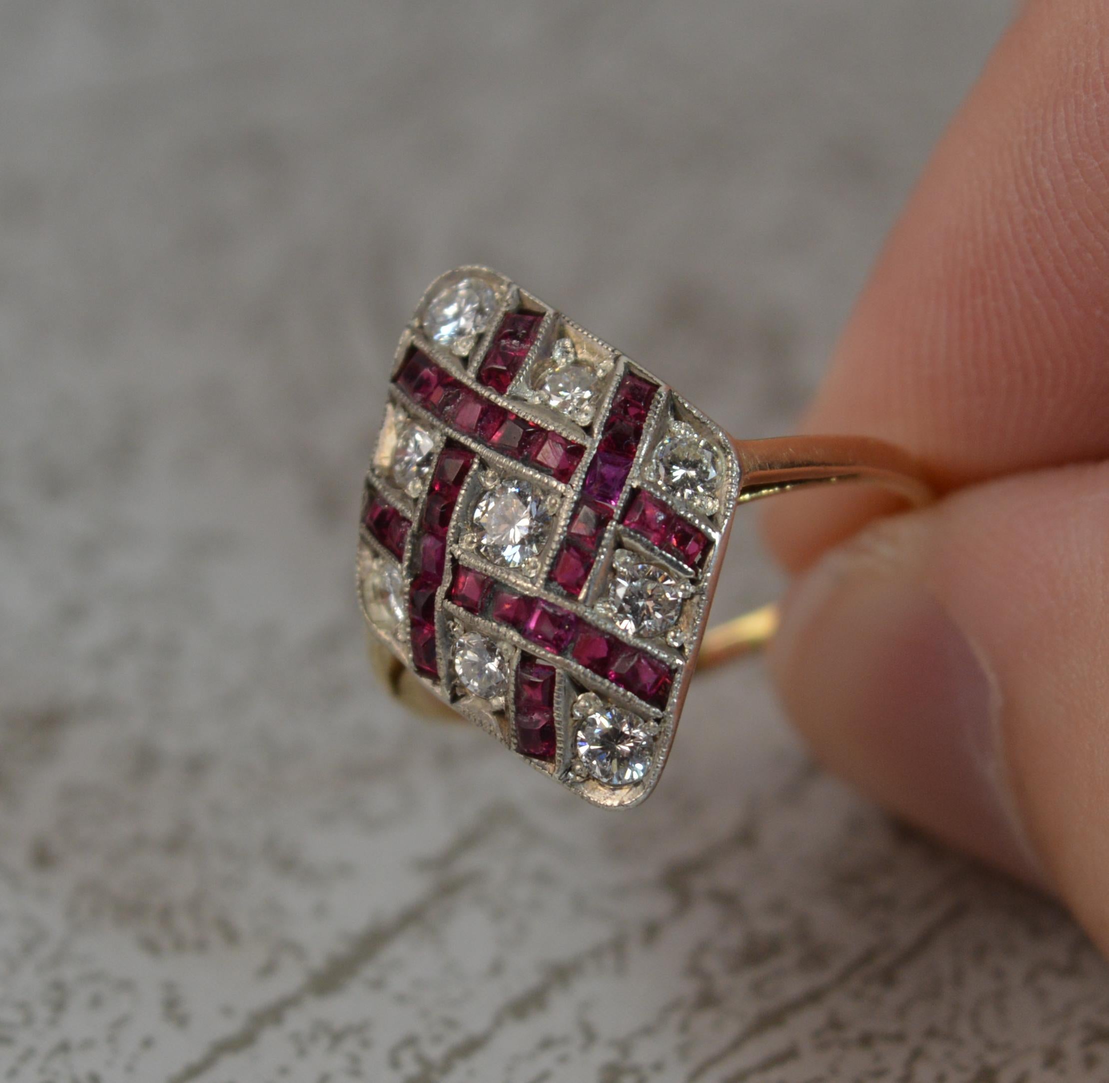 Edwardian 18 Carat Gold Ruby and Diamond Navette Cluster Ring d0294 In Excellent Condition In St Helens, GB