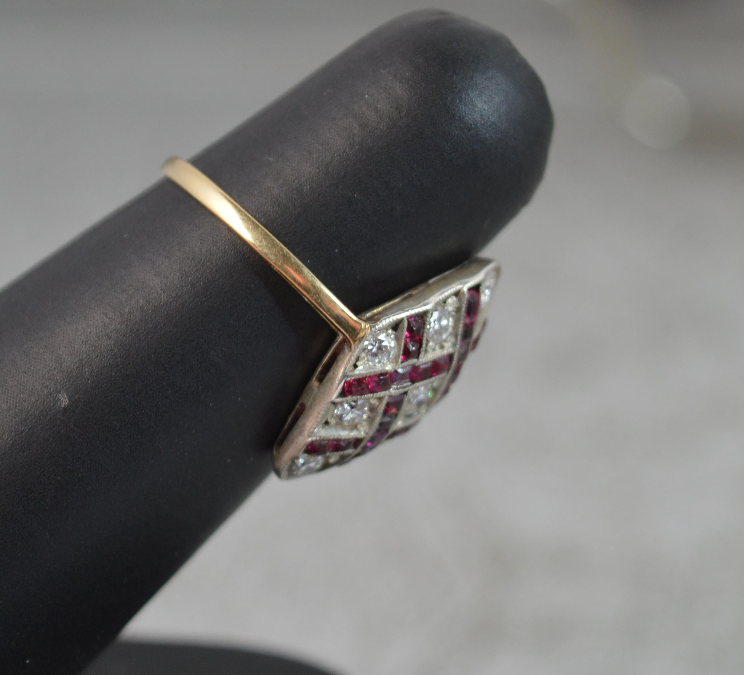 Edwardian 18 Carat Gold Ruby and Diamond Navette Cluster Ring d0294 1