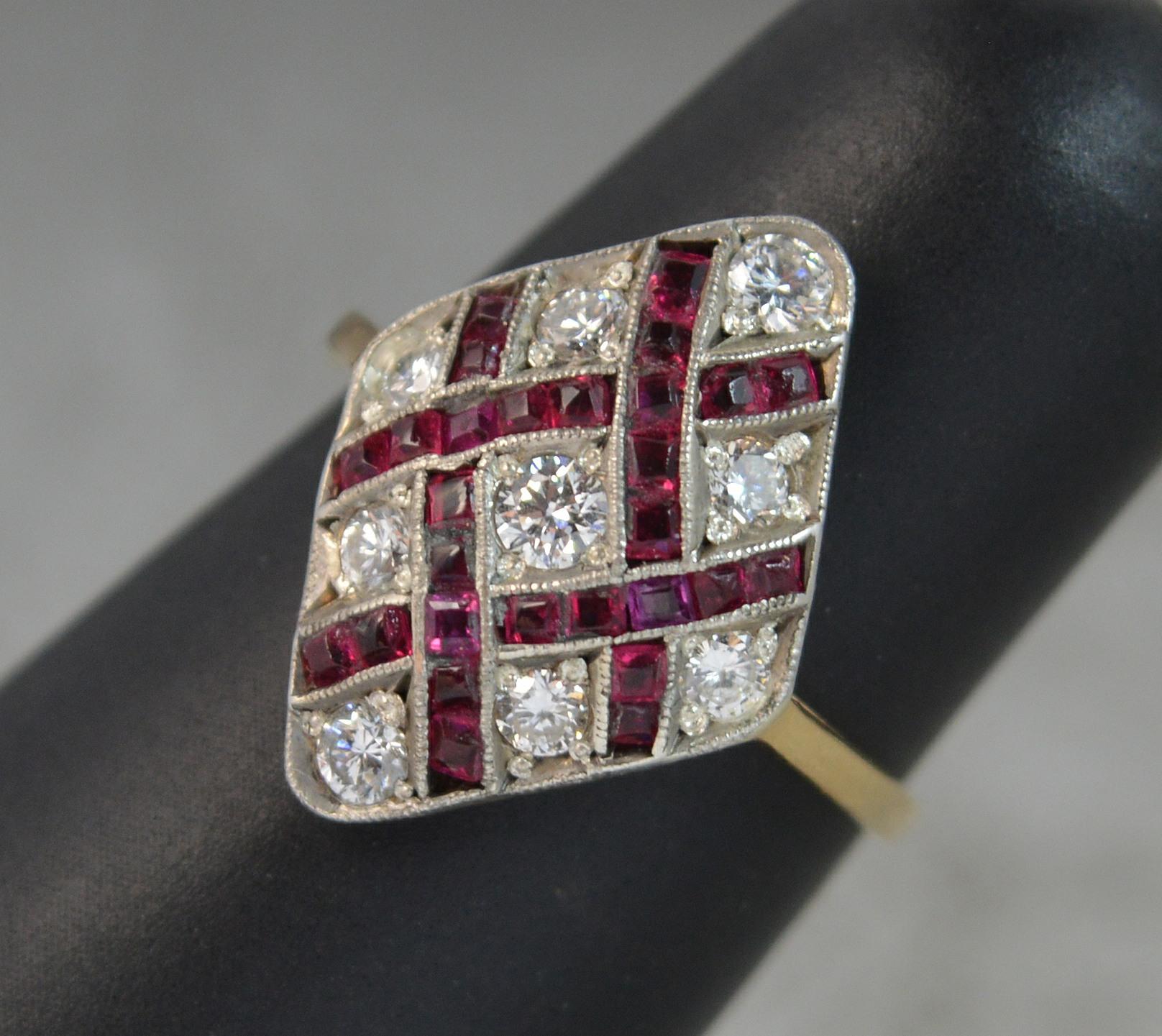 Edwardian 18 Carat Gold Ruby and Diamond Navette Cluster Ring d0294 2