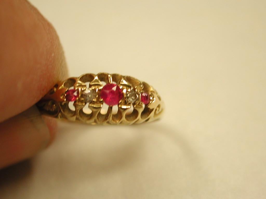 Mixed Cut Edwardian 18 Carat Gold Ruby and Diamond Ring, Dated 1908, Birmingham