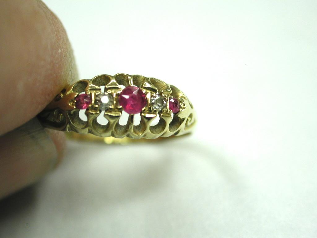 Women's Edwardian 18 Carat Gold Ruby and Diamond Ring, Dated 1908, Birmingham