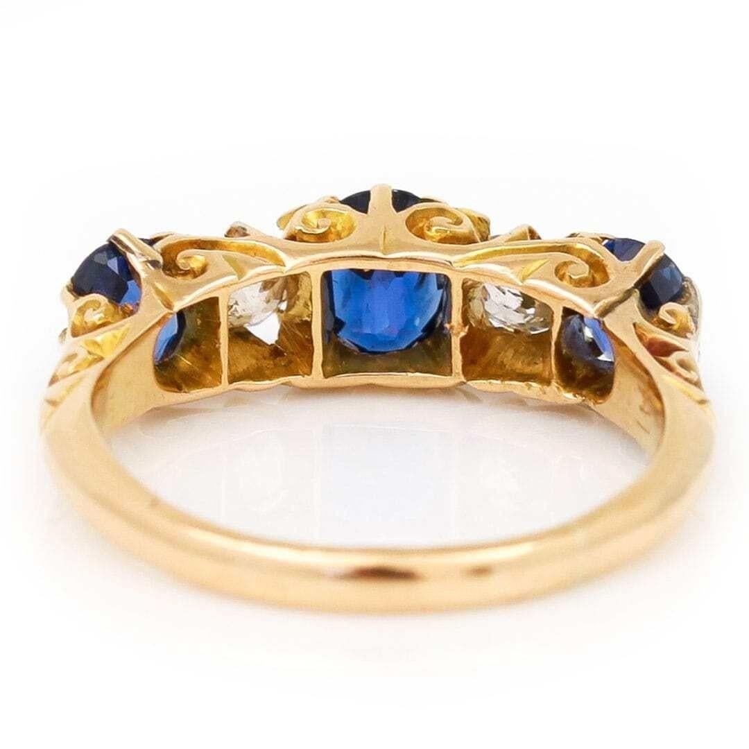 Edwardian 18ct Gold Sapphire and Diamond Five Stone Ring, Circa 1909 4
