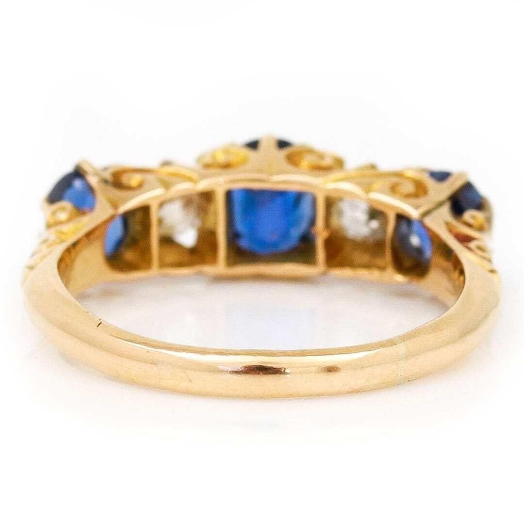 Edwardian 18ct Gold Sapphire and Diamond Five Stone Ring, Circa 1909 5