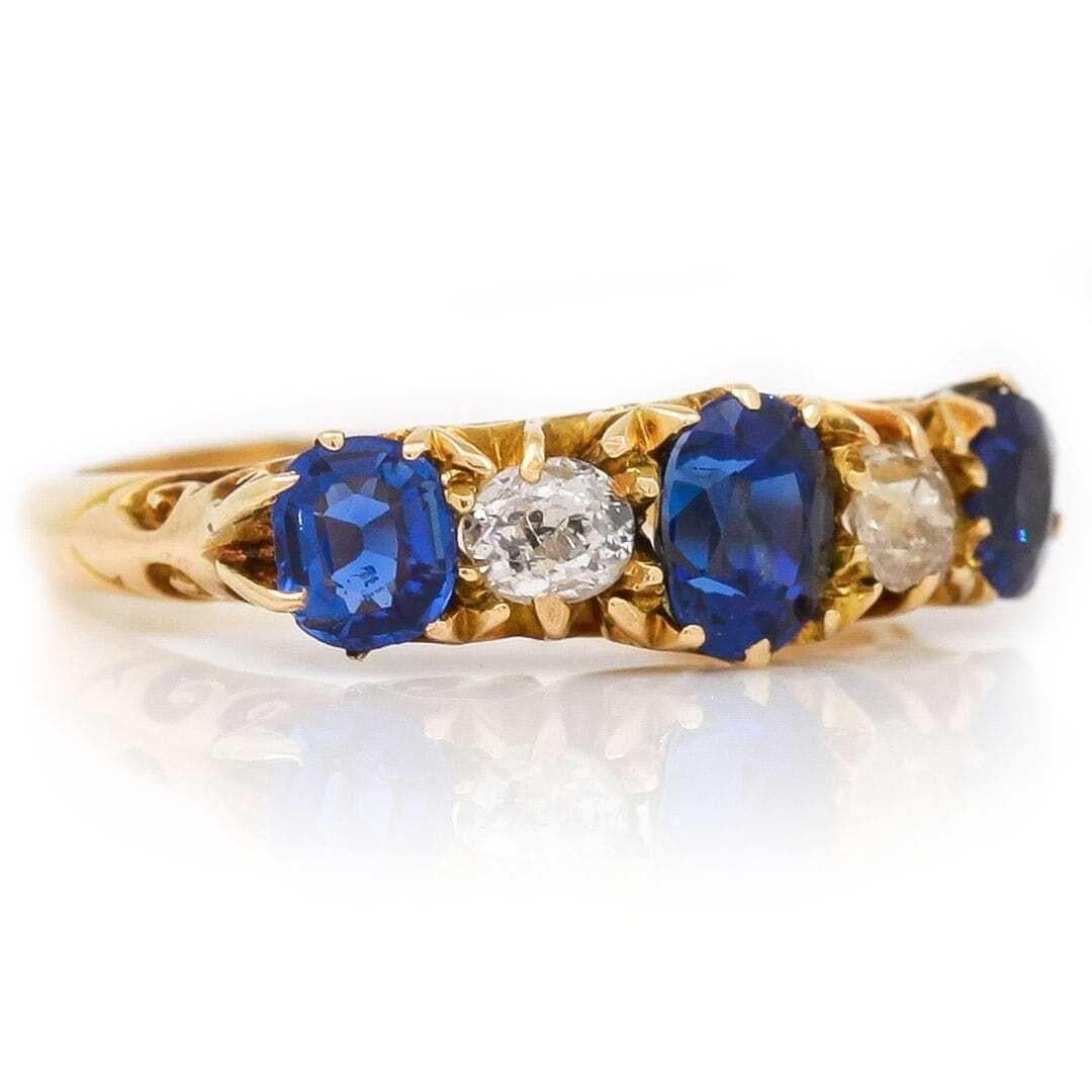 Edwardian 18ct Gold Sapphire and Diamond Five Stone Ring, Circa 1909 In Good Condition In Lancashire, Oldham
