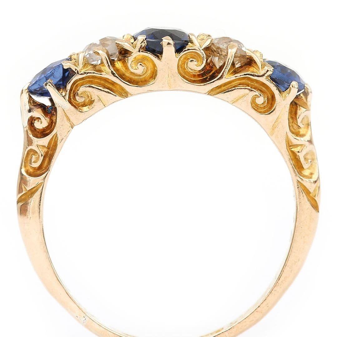 Edwardian 18ct Gold Sapphire and Diamond Five Stone Ring, Circa 1909 3