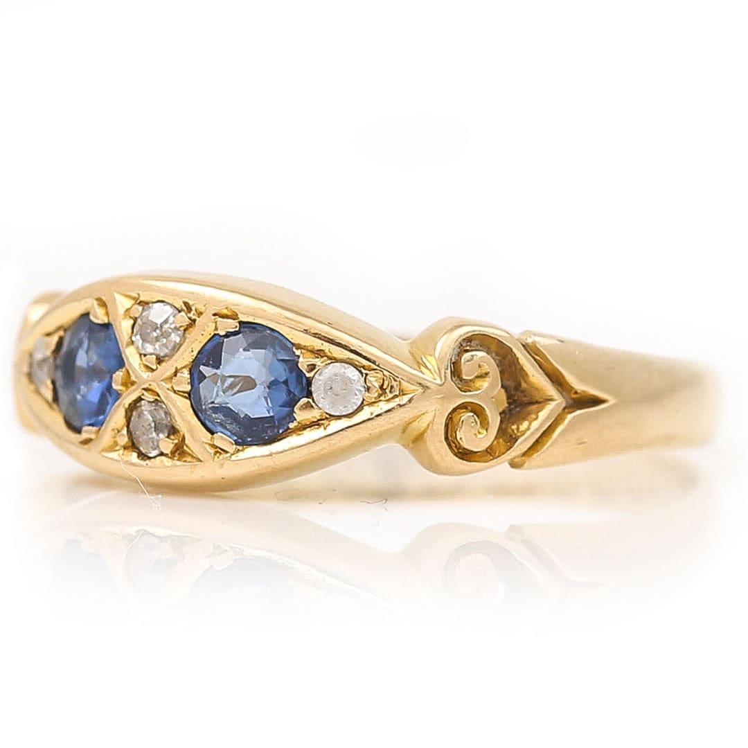 Round Cut Edwardian 18 Carat Gold Sapphire and Diamond Gypsy Ring, circa 1907