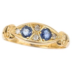 Antique Edwardian 18 Carat Gold Sapphire and Diamond Gypsy Ring, circa 1907