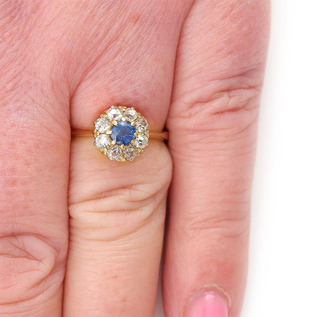 Edwardian 18ct Gold Sapphire and Old Cut Diamond Ring, Circa 1910 For Sale 6