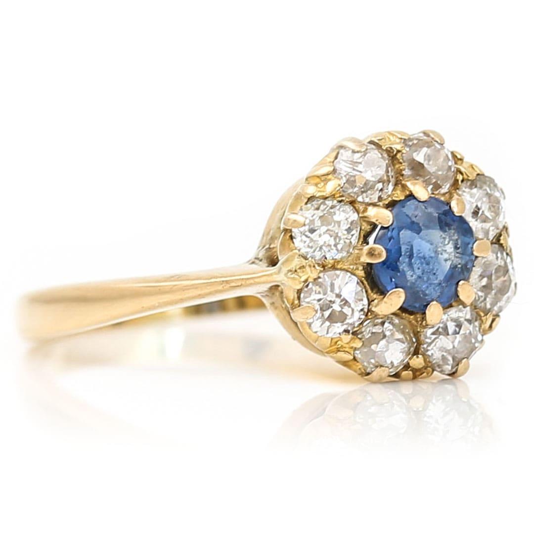 Women's or Men's Edwardian 18ct Gold Sapphire and Old Cut Diamond Ring, Circa 1910 For Sale