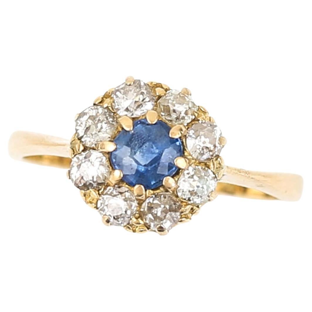 Edwardian 18ct Gold Sapphire and Old Cut Diamond Ring, Circa 1910 For Sale