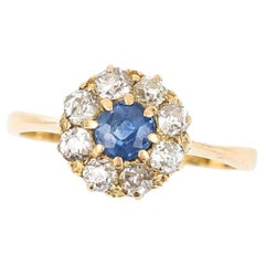 Antique Edwardian 18ct Gold Sapphire and Old Cut Diamond Ring, Circa 1910
