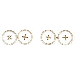 Edwardian 18ct Gold, White Enamel & Mother of Pearl Round Button Cufflinks