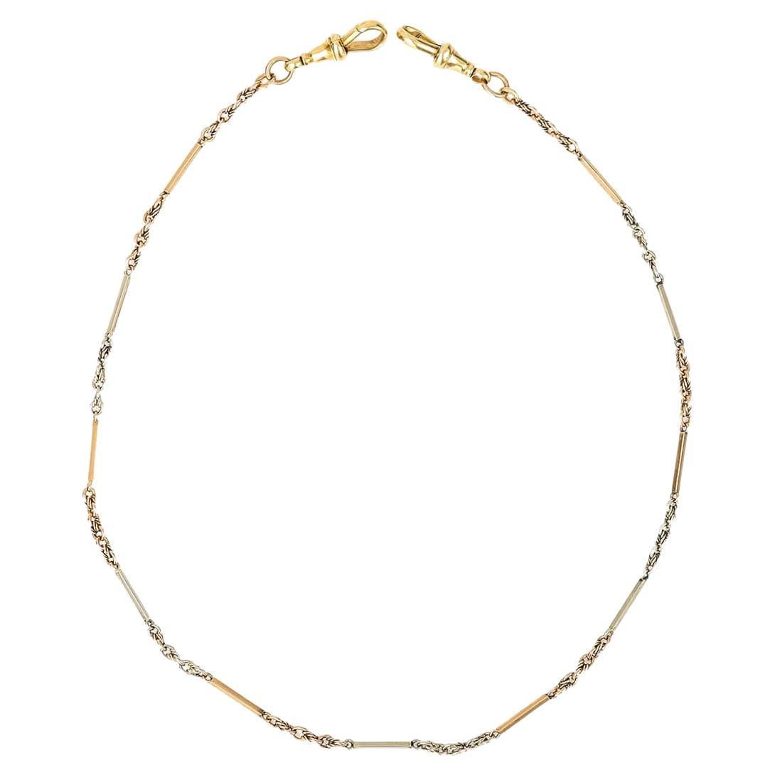 Edwardian 18ct Two Tone Gold Fancy Link Albert Chain, 16.5” Circa 1905 For Sale