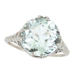 18 Karat Weißgold 4 Karat Aquamarin Einzelstein Ring im Edwardianischen Stil, um 1910