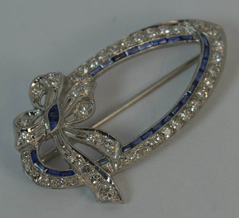 Edwardian 18 Carat White Gold Sapphire 1.00 Carat Diamond Bow Brooch