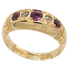 Edwardian 18ct Yellow Gold Diamond & Ruby 5 Stone Ring
