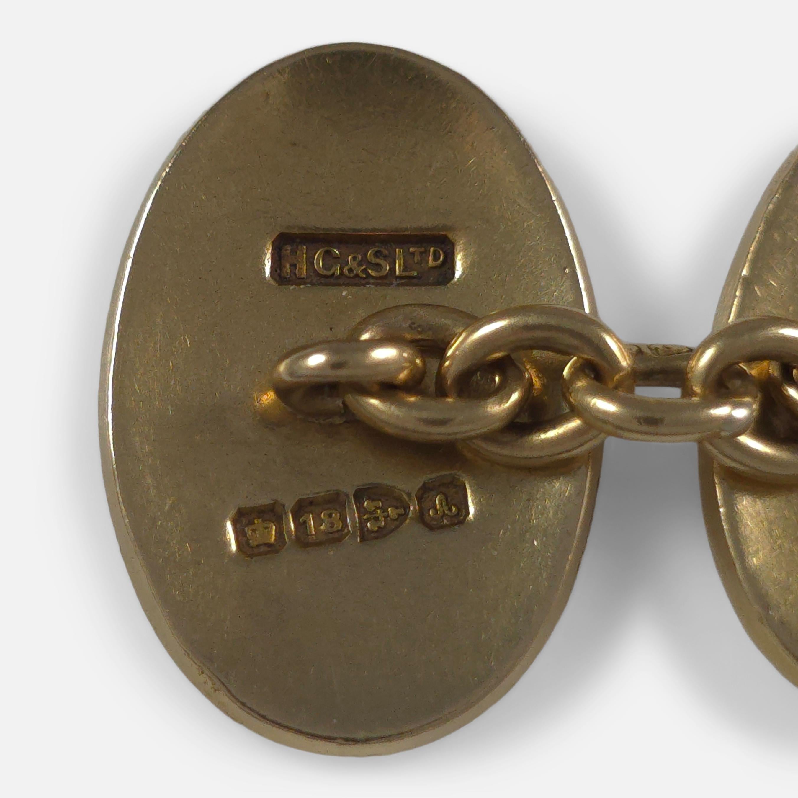 Edwardian 18ct Yellow Gold Oval Cufflinks, 1901 For Sale 6