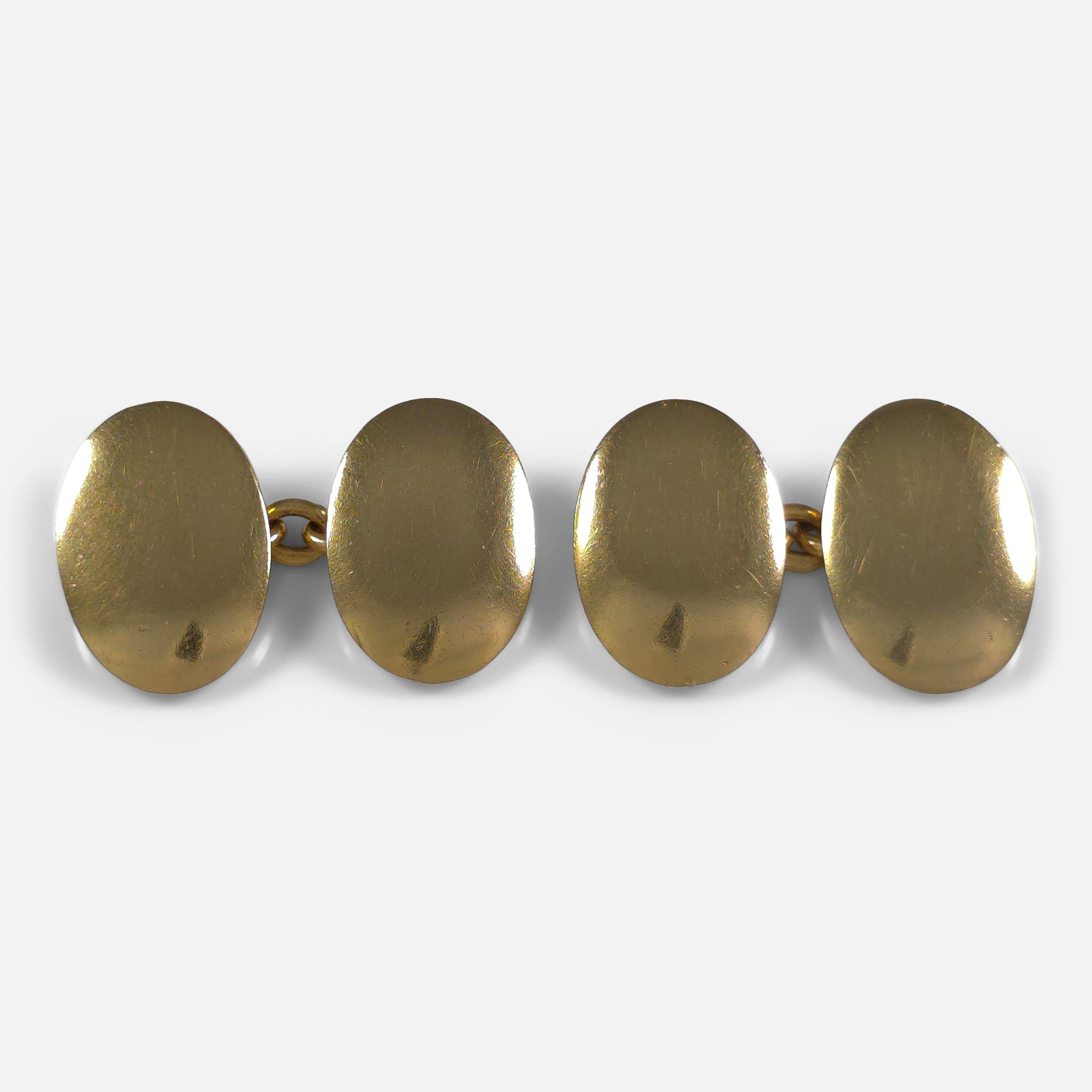 Edwardian 18ct Yellow Gold Oval Cufflinks, 1901 For Sale 8