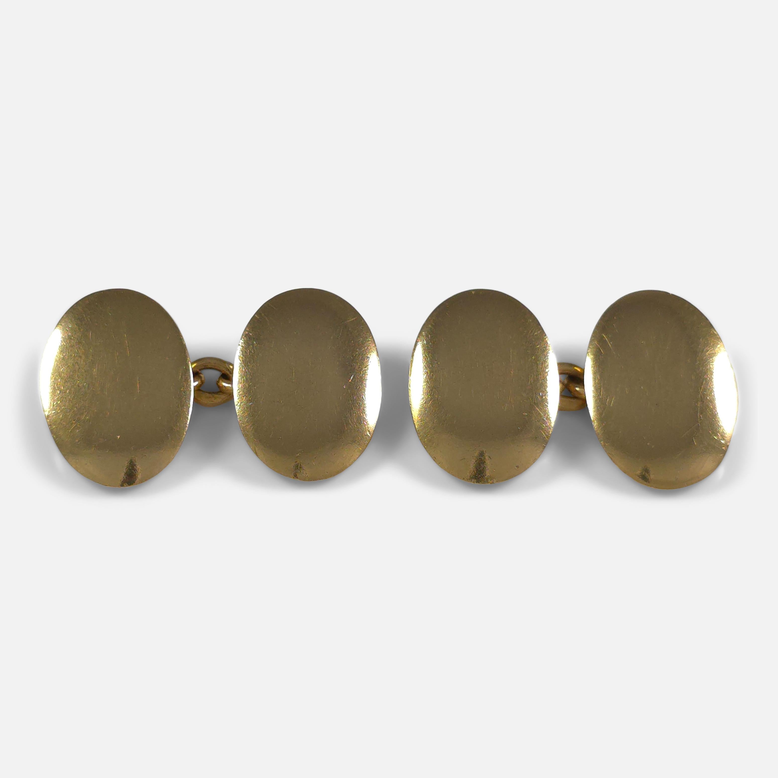 Edwardian 18ct Yellow Gold Oval Cufflinks, 1901 In Good Condition For Sale In Glasgow, GB