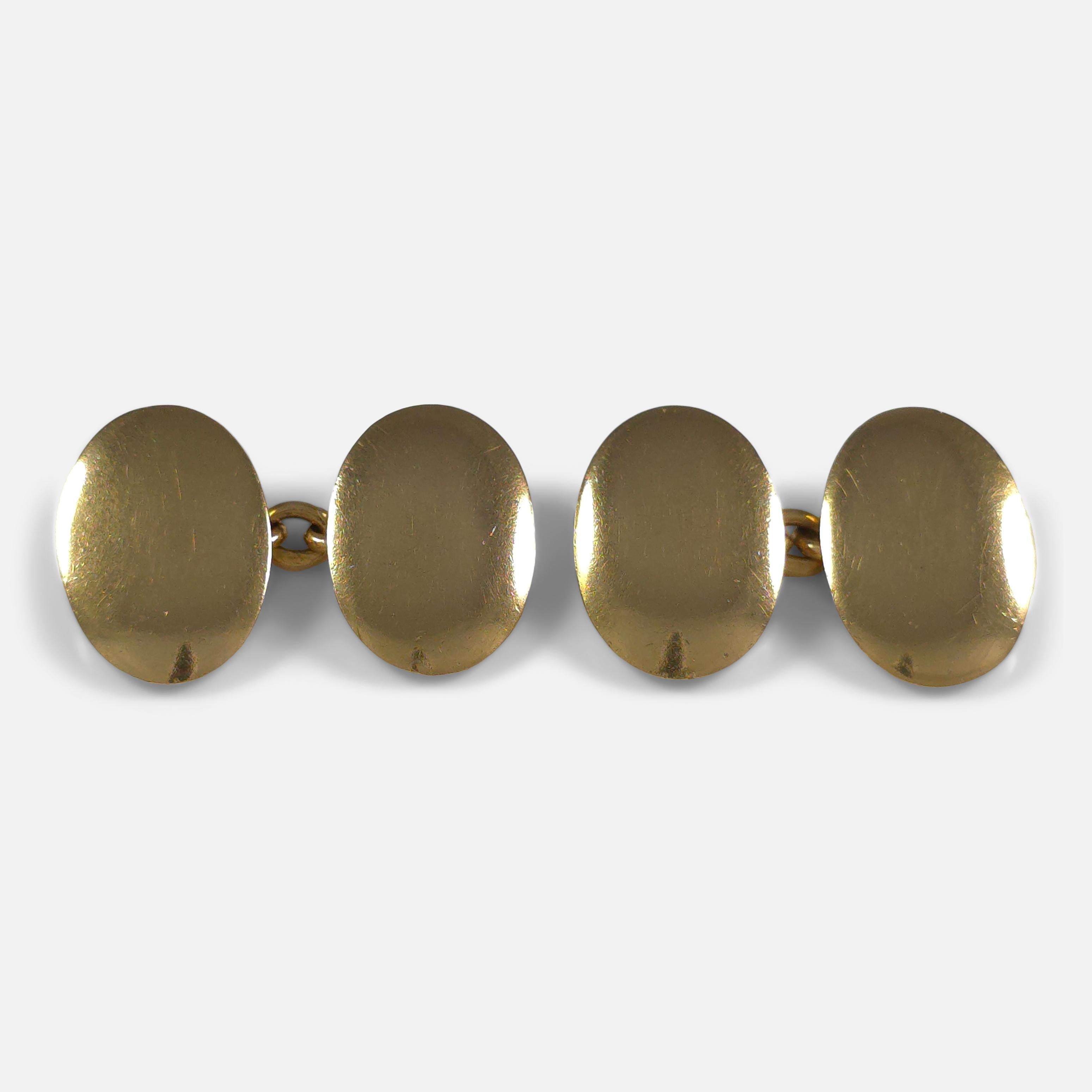 Ovale edwardianische Manschettenknöpfe aus 18 Karat Gelbgold, 1901 (Edwardian) im Angebot