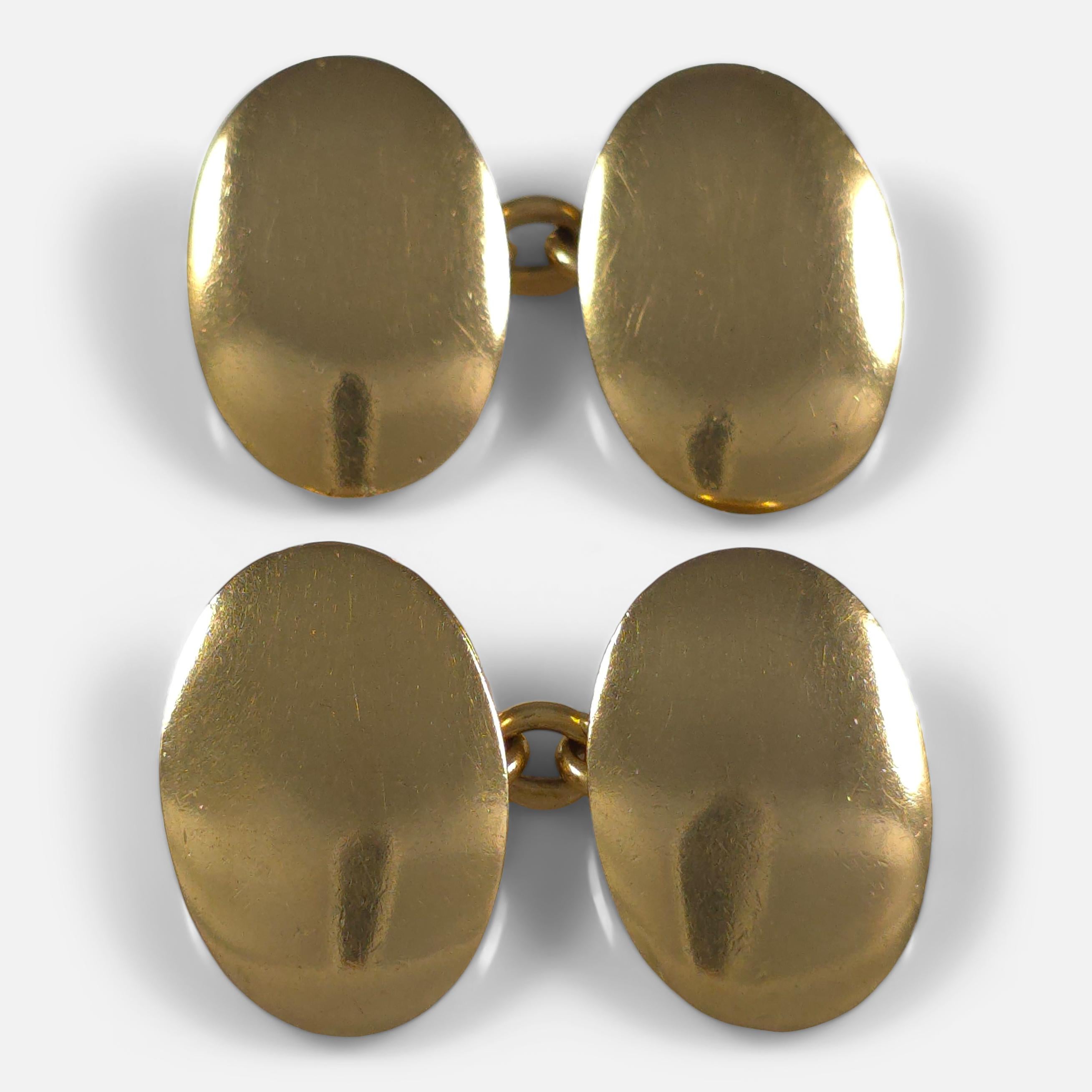 Women's or Men's Edwardian 18ct Yellow Gold Oval Cufflinks, 1901 For Sale