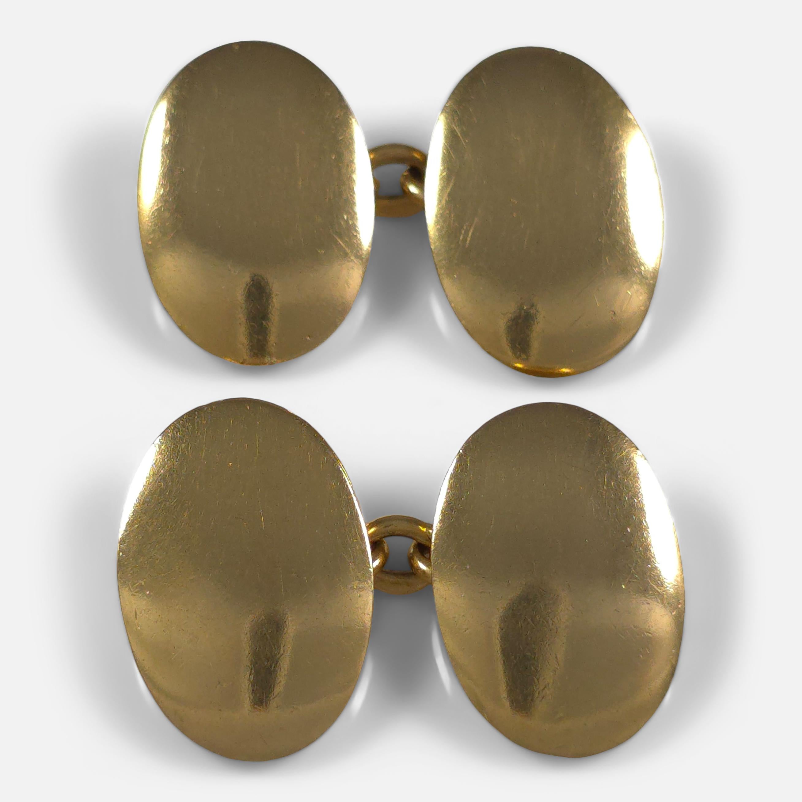 Ovale edwardianische Manschettenknöpfe aus 18 Karat Gelbgold, 1901 im Zustand „Gut“ im Angebot in Glasgow, GB