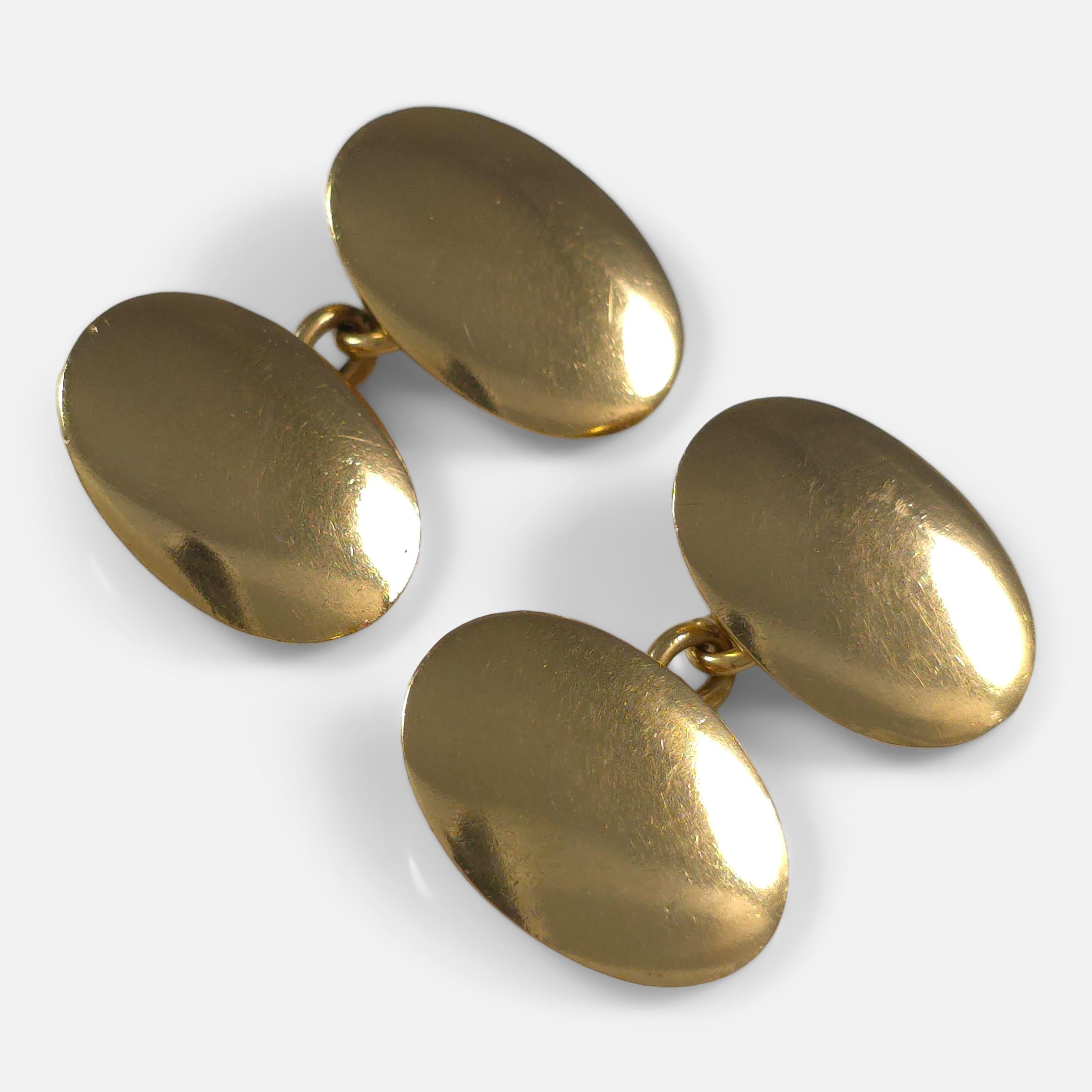 Edwardian 18ct Yellow Gold Oval Cufflinks, 1901 For Sale 1