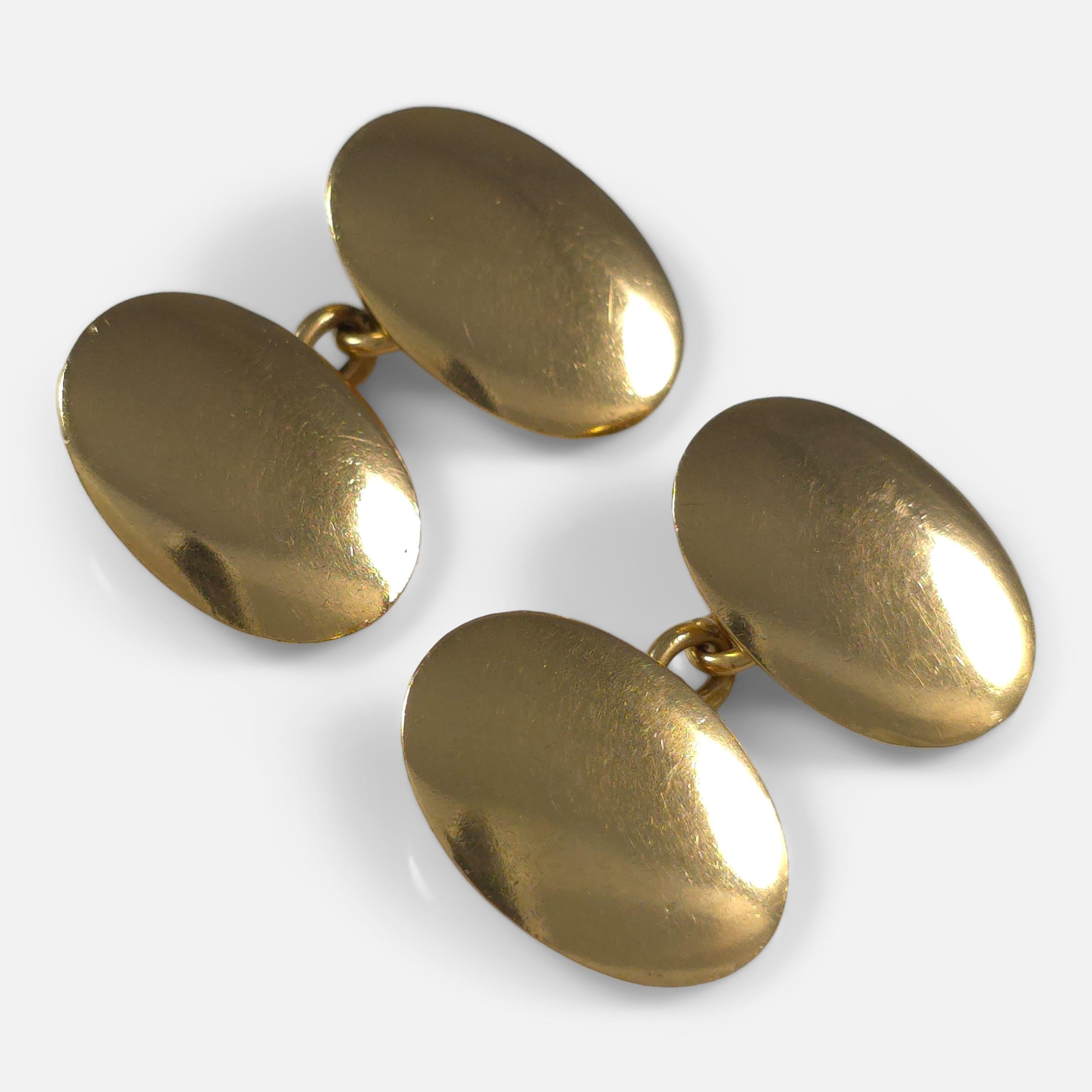 Ovale edwardianische Manschettenknöpfe aus 18 Karat Gelbgold, 1901 für Damen oder Herren im Angebot