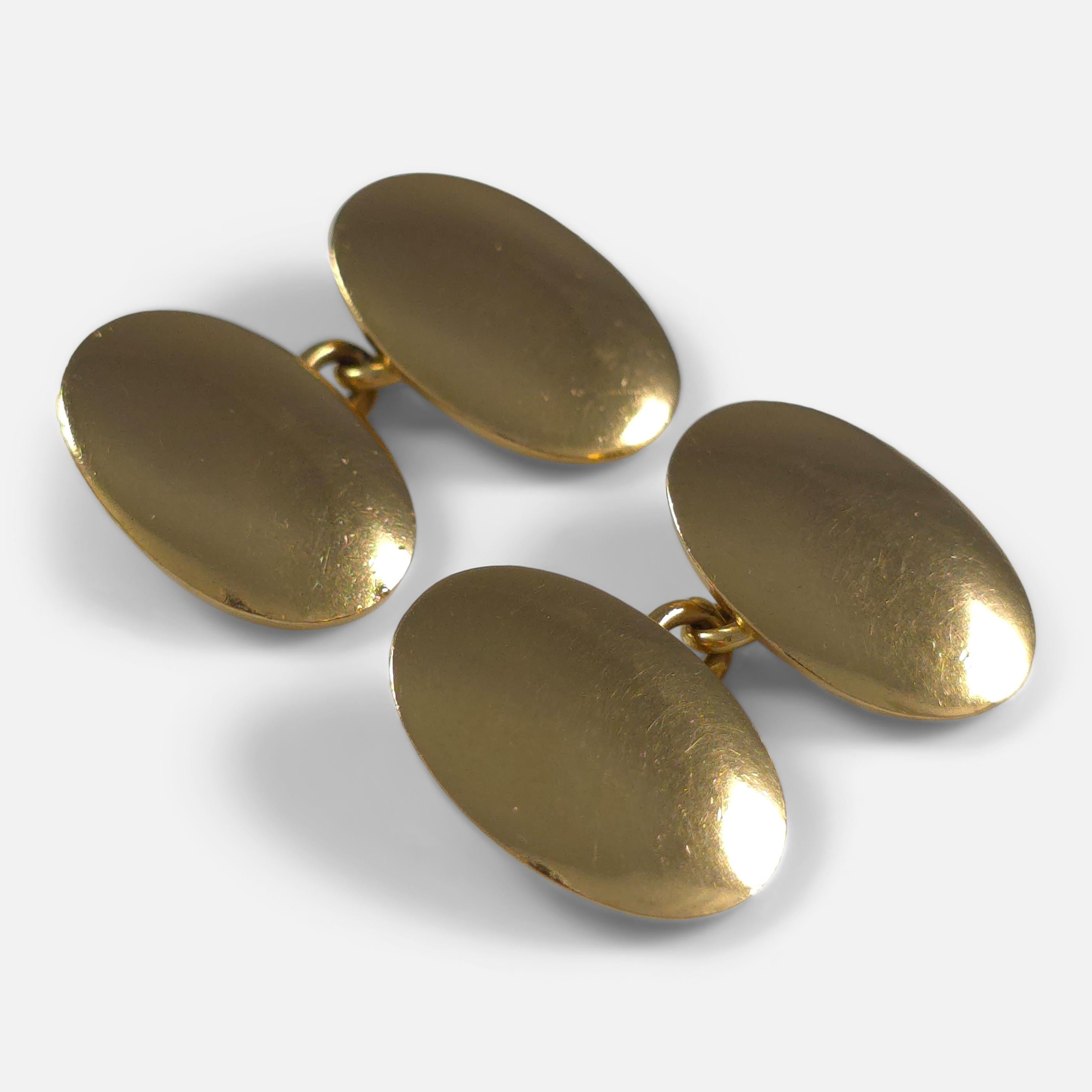 Edwardian 18ct Yellow Gold Oval Cufflinks, 1901 For Sale 2