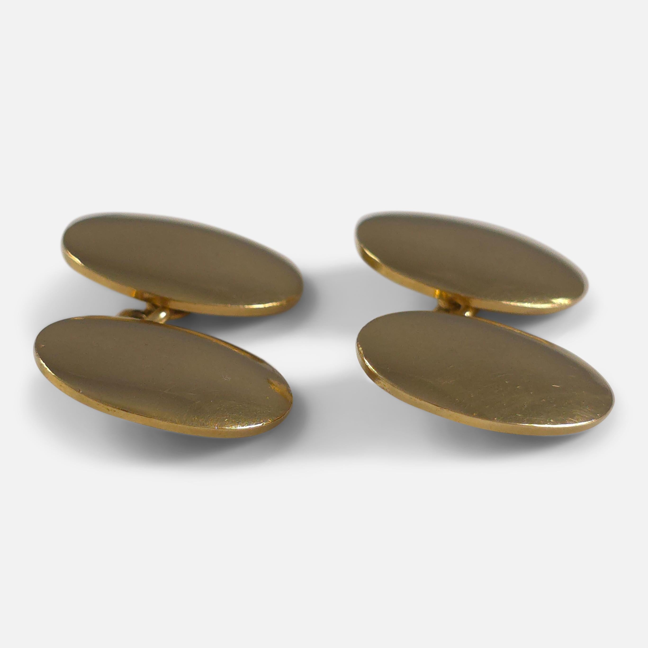 Edwardian 18ct Yellow Gold Oval Cufflinks, 1901 For Sale 3