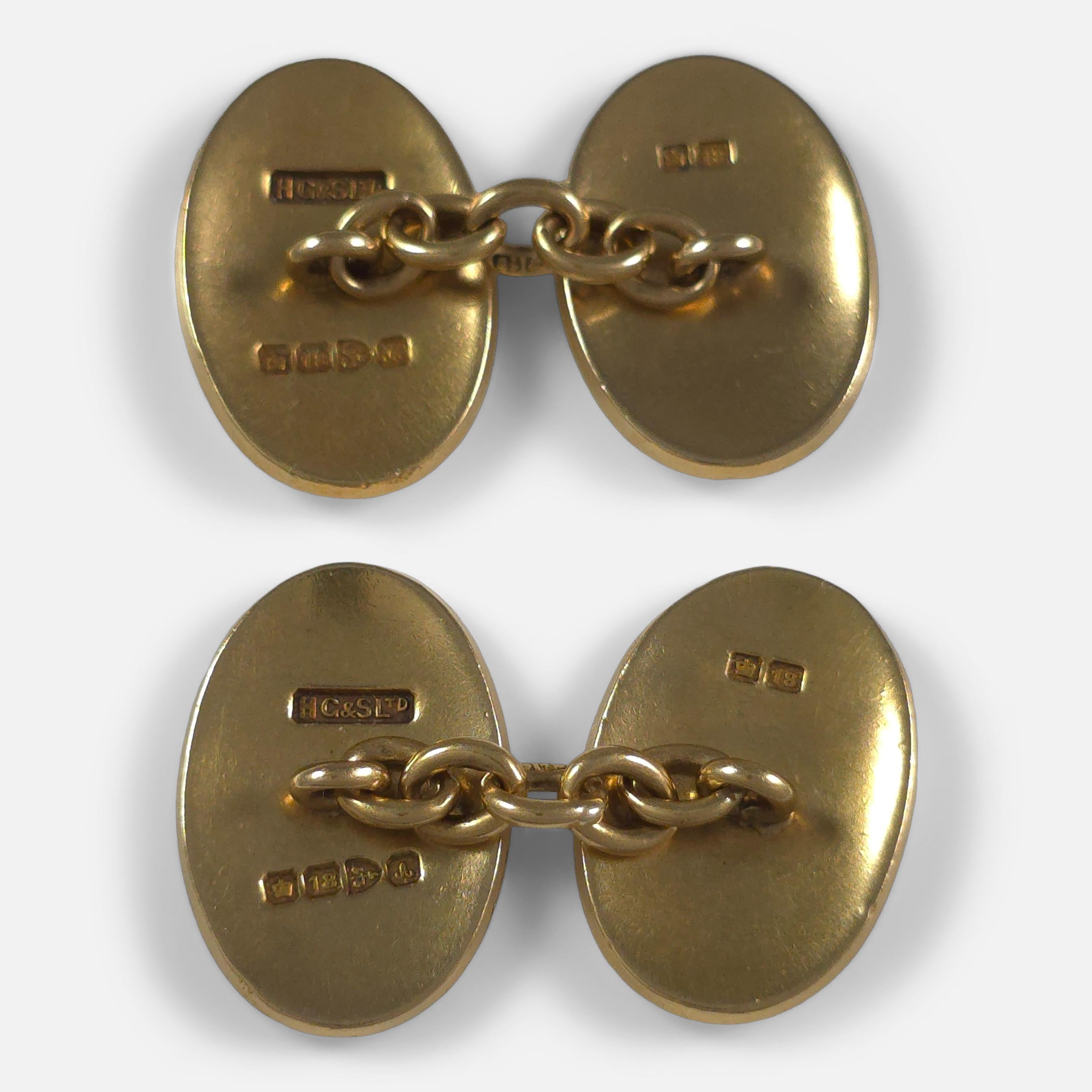 Edwardian 18ct Yellow Gold Oval Cufflinks, 1901 For Sale 5