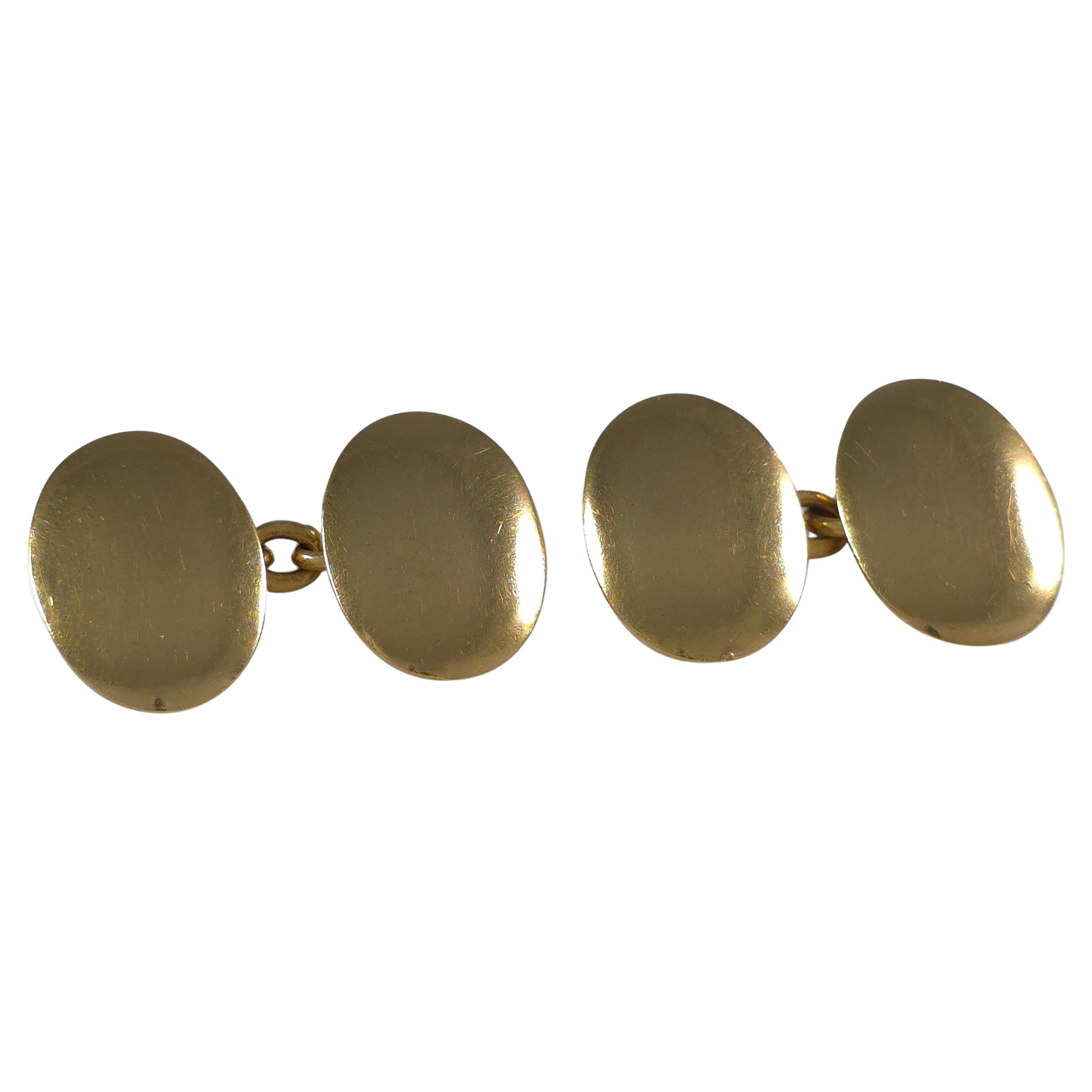 Edwardian 18ct Yellow Gold Oval Cufflinks, 1901 For Sale