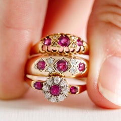 Edwardian 18ct Yellow Gold Ruby Diamond Ring, Circa 1900, Birmingham